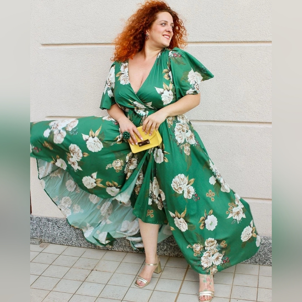 Nwt Flycurvy Floral Green Maxi Dress Spring Summer Graduation 3xl